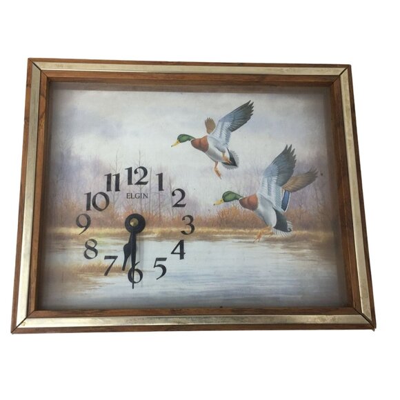 Elgin "Birds Landing" Wood Framed Battery Operated Rectangular Wall Clock - Picture 1 of 6